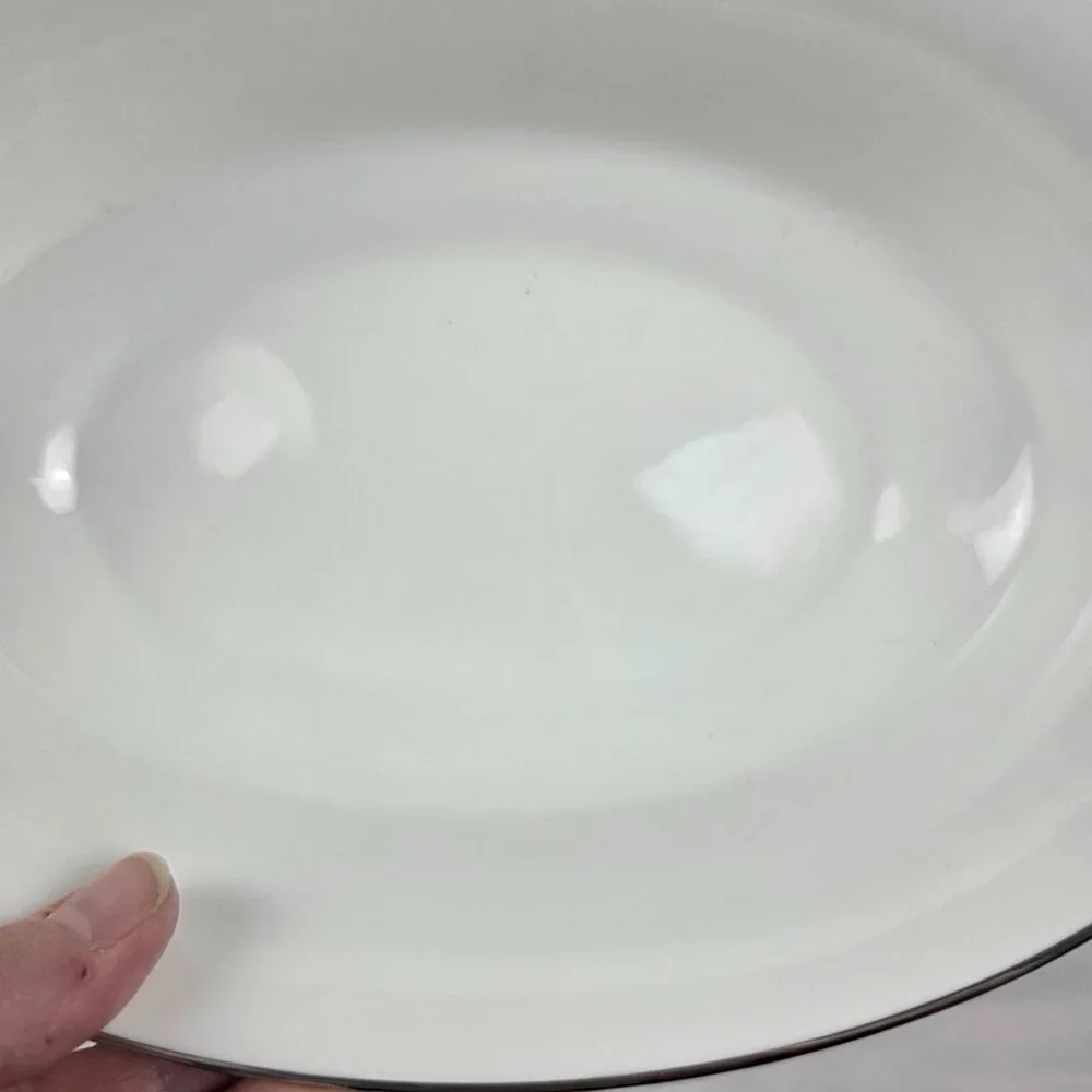 Oxford China Spring 10 Inch Oval Serving Bowl Multicolor Floral Rim Aqua Band